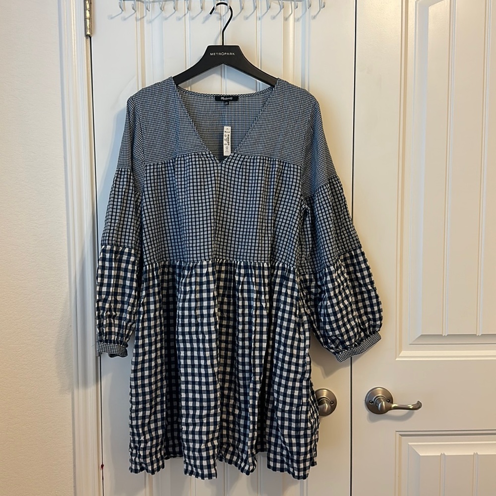 Madewell Seersucker V Neck Mini Gingham Dress